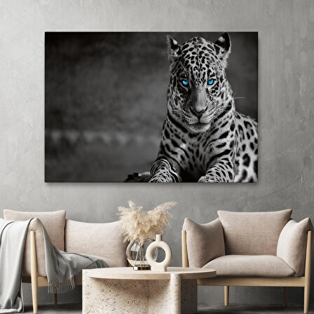 Harita Sepeti Mavi Gözlü Leopar Dekoratif Kanvas Tablo 1162