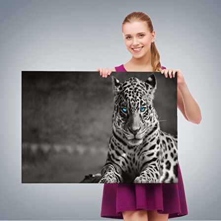 Harita Sepeti Mavi Gözlü Leopar Dekoratif Kanvas Tablo 1162