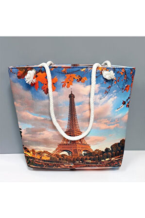 Eyfel Kulesi Desenli Plaj Çantası