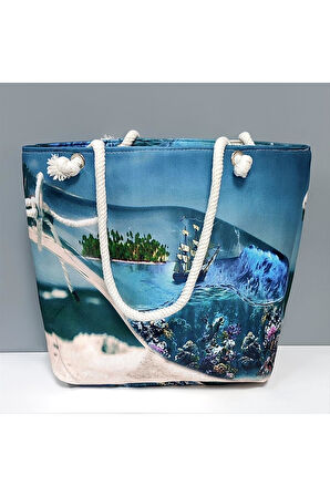 Gemi Desenli Plaj Çantası