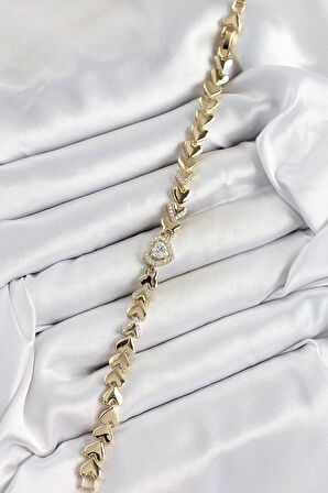 Xuping Pirinç Baget Kalp Model Gold Renk Kadın Bileklik