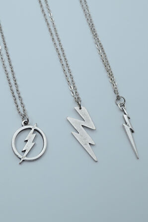 3'lü Şimşek Flash Gordon Gümüş Kaplama Kolye Seti