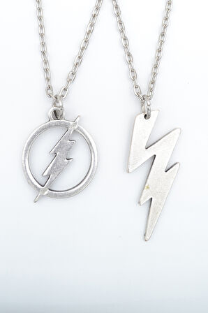 2'li The Flash - Şimşek Gümüş Kaplama Kolye Seti