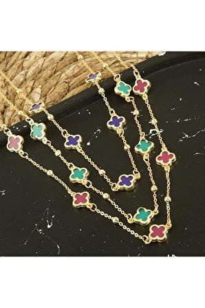 Çiçek Mineli Yeni Sezon Zincir Kolye 45 cm