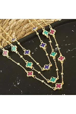 Çiçek Mineli Yeni Sezon Zincir Kolye 45 cm