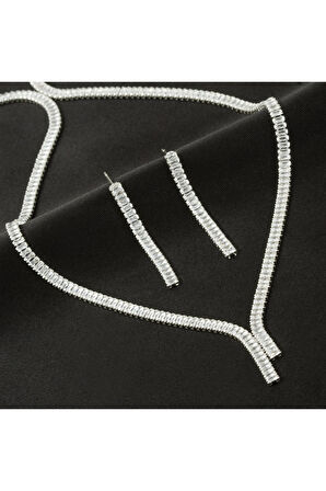 Tamtur Baget Taşlı Lüks Set Kolye 4 mm