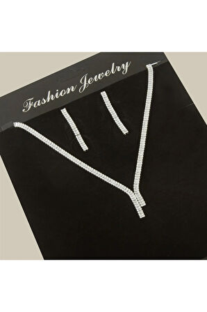 Tamtur Baget Taşlı Lüks Set Kolye 4 mm