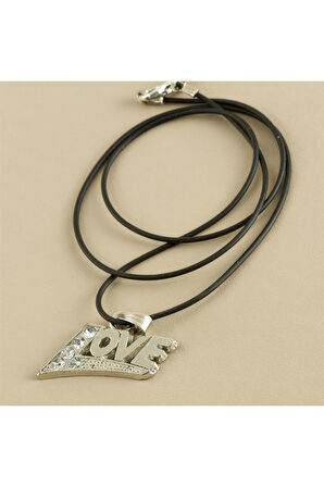 Love Yazılı Metal Vinlex Deri Kolye