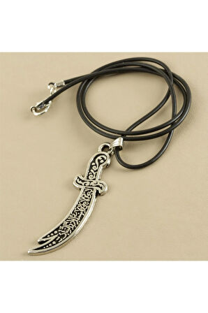 Zülfikar Kılıç Metal Vinlex Deri Kolye