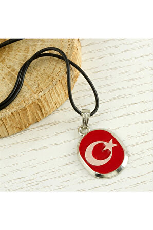 Ay Yıldız Metal Vinlex Deri Kolye