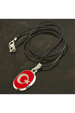 Ay Yıldız Metal Vinlex Deri Kolye