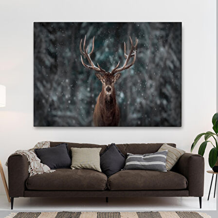 Harita Sepeti Geyik Dekoratif Kanvas Tablo 1164