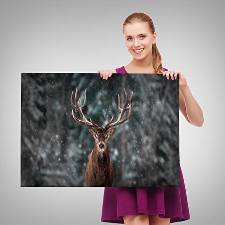 Harita Sepeti Geyik Dekoratif Kanvas Tablo 1164