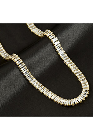 6 mm Baget Taşlı Zirkon Lüks Çelik Kolye