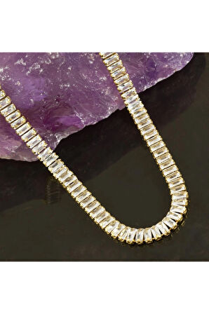 6 mm Baget Taşlı Zirkon Lüks Çelik Kolye