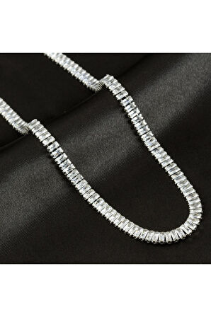 4 mm Baget Taşlı Zirkon Lüks Çelik Kolye