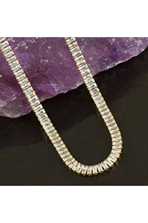 4 mm Baget Taşlı Zirkon Lüks Çelik Kolye