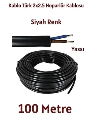 Kablo Türk 2x2.5 Tam Bakır Yassı Hoparlör Kablosu Siyah Renk 100 Metre