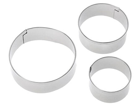 3B Trend 3'lü Yuvarlak Metal Kurabiye Kalıbı, Paslanmaz Kurabiye Kalıbı, Hamur Şekillendirici Kalıp