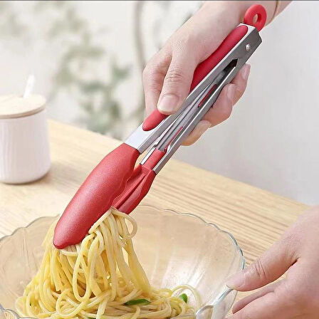 3B Trend Metal Kızartma Maşası Silikon Uçlu Maşa Kırmızı Renk