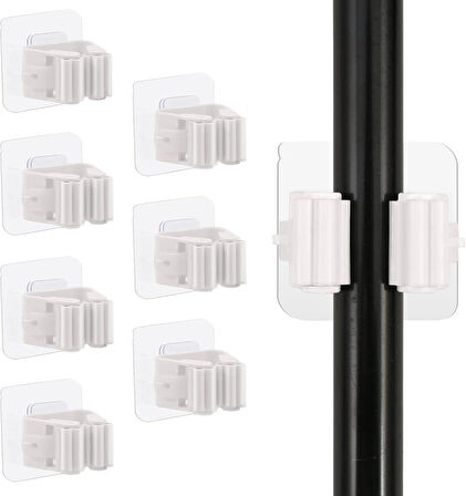 3B Trend 8 Adet Süpürge Tutucu Duvar Kendinden Yapışkanlı Duvar Delme Gerektirmez Tutucu (Beyaz)