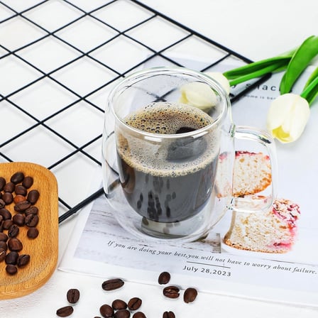 3B Trend 2 Adet Çift Cidarlı Cam Kupa Bardak Su Meşrubat Çay Saplı 250 ml 