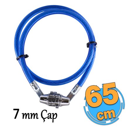 3B Trend Şifreli Çelik Halat Kilit 65 cm 7 mm Çap Bisiklet Motorsiklet Scooter