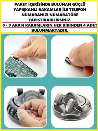 3B Trend 360° Dönebilen Siyah Yapışkanlı Numaratörlü Araç Telefon Tutucu Numaratör 50 Adet Rakam