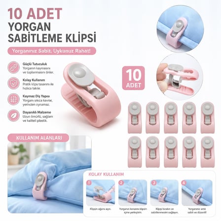 3B Trend 10 Adet Yorgan Sabitleme Klipsi Nevresim Yorgan Kaydırmaz Battaniye Çarşaf Sabitleyici