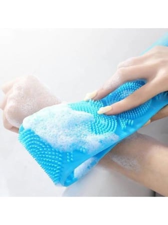 3B Trend Çift Taraflı Silikon Banyo Kesesi Mavi – Esnek Vücut Temizleme ve Masaj Bandı, Sırt Kesesi
