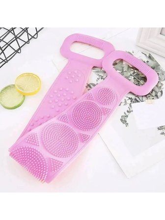 3B Trend Çift Taraflı Silikon Banyo Kesesi Pembe – Esnek Vücut Temizleme ve Masaj Bandı, Sırt Kesesi
