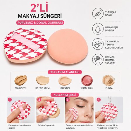 3B Trend 2 Adet Profesyonel Makyaj Süngeri Pudra Pufu Fondöten ve Kapatıcı Uygulama Süngeri