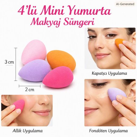 3B Trend 4’lü Mini Yumurta Makyaj Süngeri – Fondöten, Kapatıcı ve Allık Uygulama Seti