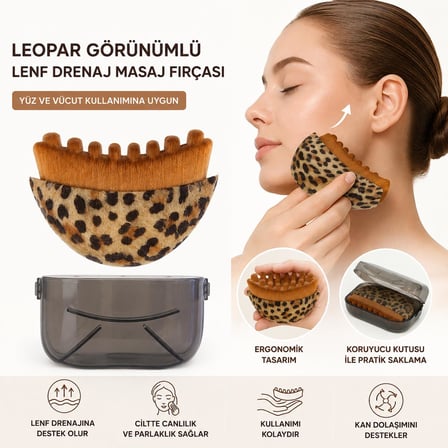 3B Trend Leopar Görünümlü Lenf Drenaj Masaj Fırçası Yüz ve Vücut Masaj Aleti Koruyucu Kutulu