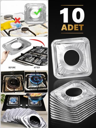 3B Trend 10 Adet Alüminyum Ocak Koruyucu 23x23 cm – Ocak Üstü Yağ Kir Koruma Levhası 11 cm İç Çap