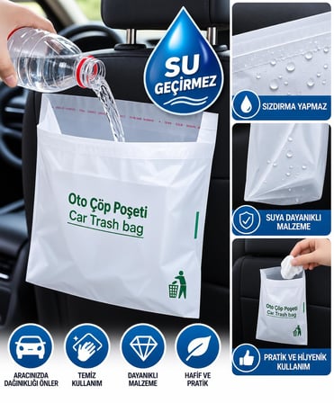 3B Trend 20 Adet Yapışkanlı Oto Çöp Poşeti 23x18,5 cm Su Geçirmez Sızdırmaz Araç Pratik Çöp Torbası