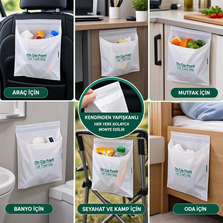 3B Trend 20 Adet Yapışkanlı Oto Çöp Poşeti 23x18,5 cm Su Geçirmez Sızdırmaz Araç Pratik Çöp Torbası