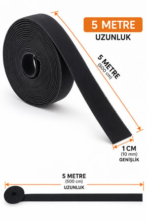 3B Trend 5 Metre Cırt Cırt Kablo Düzenleyici Bant Siyah Yeniden Kullanılabilir Kablo Toparlayıcı