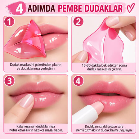 3B Trend Nemlendirici Dudak Maskesi – Pembe Hidrojel Dudak Bakım Maskesi, Pürüzsüz Görünüm