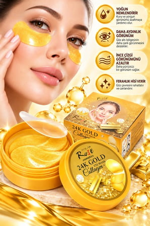 3B Trend Rose 24K Gold 60'lı Göz Altı Maskesi – Aydınlık, Nemli ve Pürüzsüz Göz Çevresi Görünümü