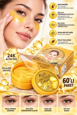 3B Trend Rose 24K Gold 60'lı Göz Altı Maskesi – Aydınlık, Nemli ve Pürüzsüz Göz Çevresi Görünümü
