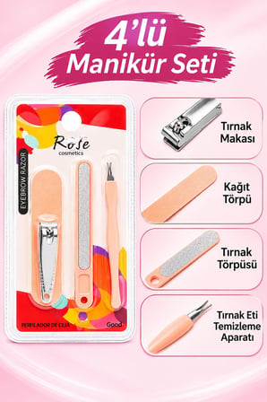 3B Trend 4'lü Manikür Seti Tırnak Bakım Seti Tırnak Makası Törpü ve Tırnak Eti Temizleyici