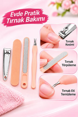 3B Trend 4'lü Manikür Seti Tırnak Bakım Seti Tırnak Makası Törpü ve Tırnak Eti Temizleyici