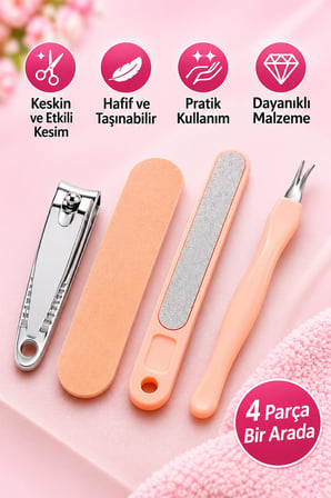 3B Trend 4'lü Manikür Seti Tırnak Bakım Seti Tırnak Makası Törpü ve Tırnak Eti Temizleyici