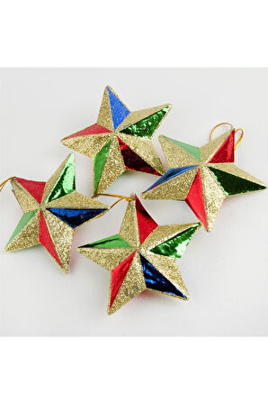 4 Adet Simli Yıldız Yılbaşı Ağaç Süsü 7 cm