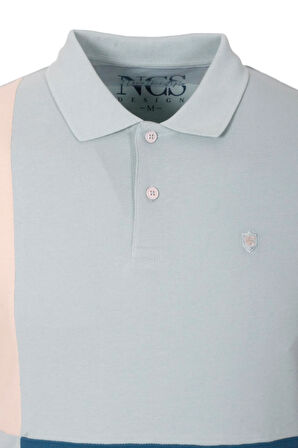 Erkek Polo Yaka Tişört Mavi %100 Pamuk Slim Fit Ribanalı Kol Garnili T-shirt NCS JEANS 1165