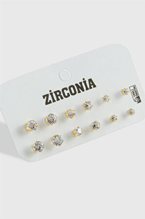 12 Adet Zirkon Tek Taşlı Küpe