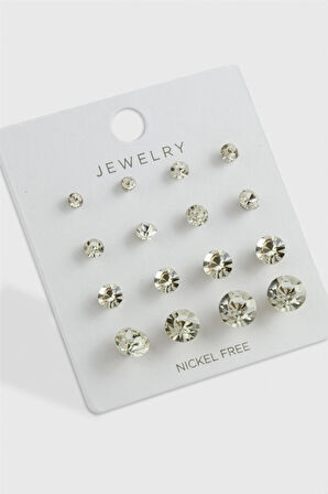 16 Adet Tek Taşlı Küpe