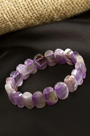 Oval Kesim Orjinal  Ametist Doğaltaşlı Bileklik