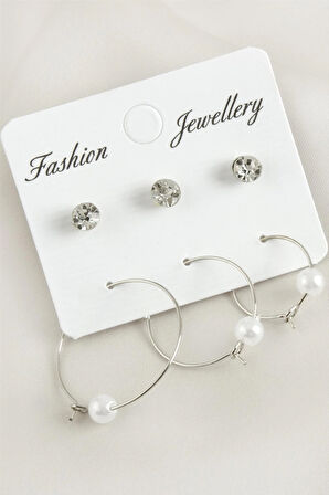 6 Adet İnci Taşlı Halka Küpe 2,5 cm